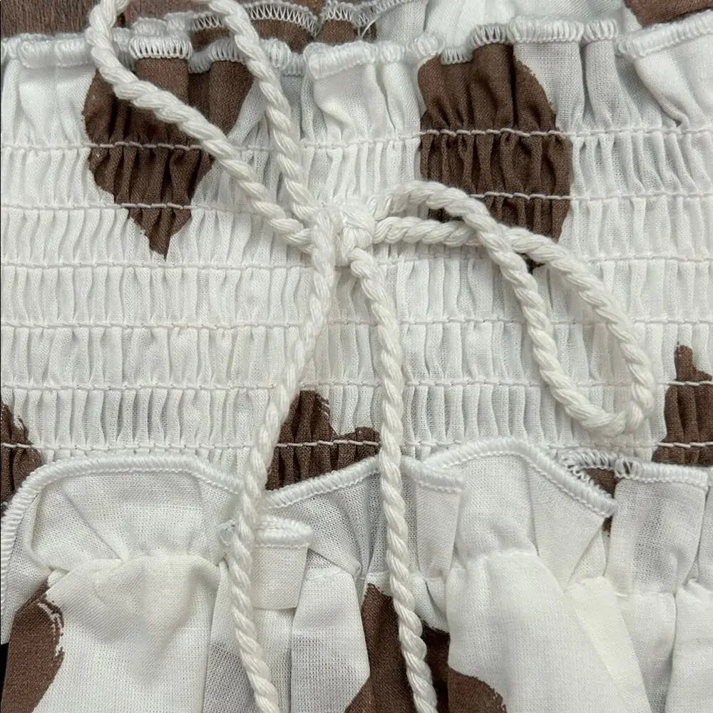 EMC White Tiered Skirt with Brown Heart Pattern, Size 7